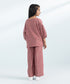 Kids East Girls Red 2 Piece Embroidered Cotton Linen Set